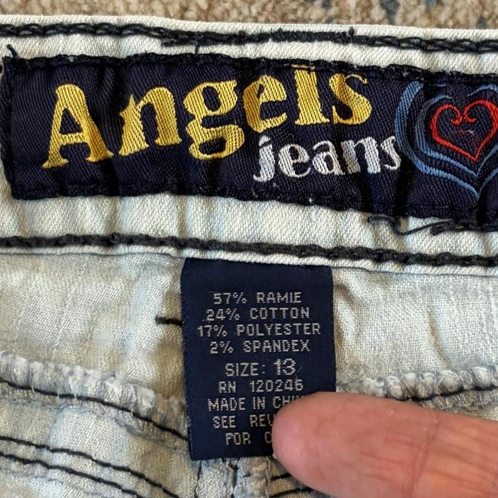 Angels Jeans Womens Size 13 Cream Low Rise Capri Denim Black Contrast Stitch Y2K - Picture 5 of 6